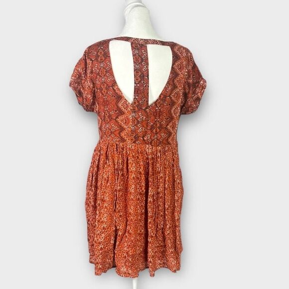 Free People Sundown Mini Dress Women Small Orange Scoop Neck Open Back Babydoll - Picture 5 of 14